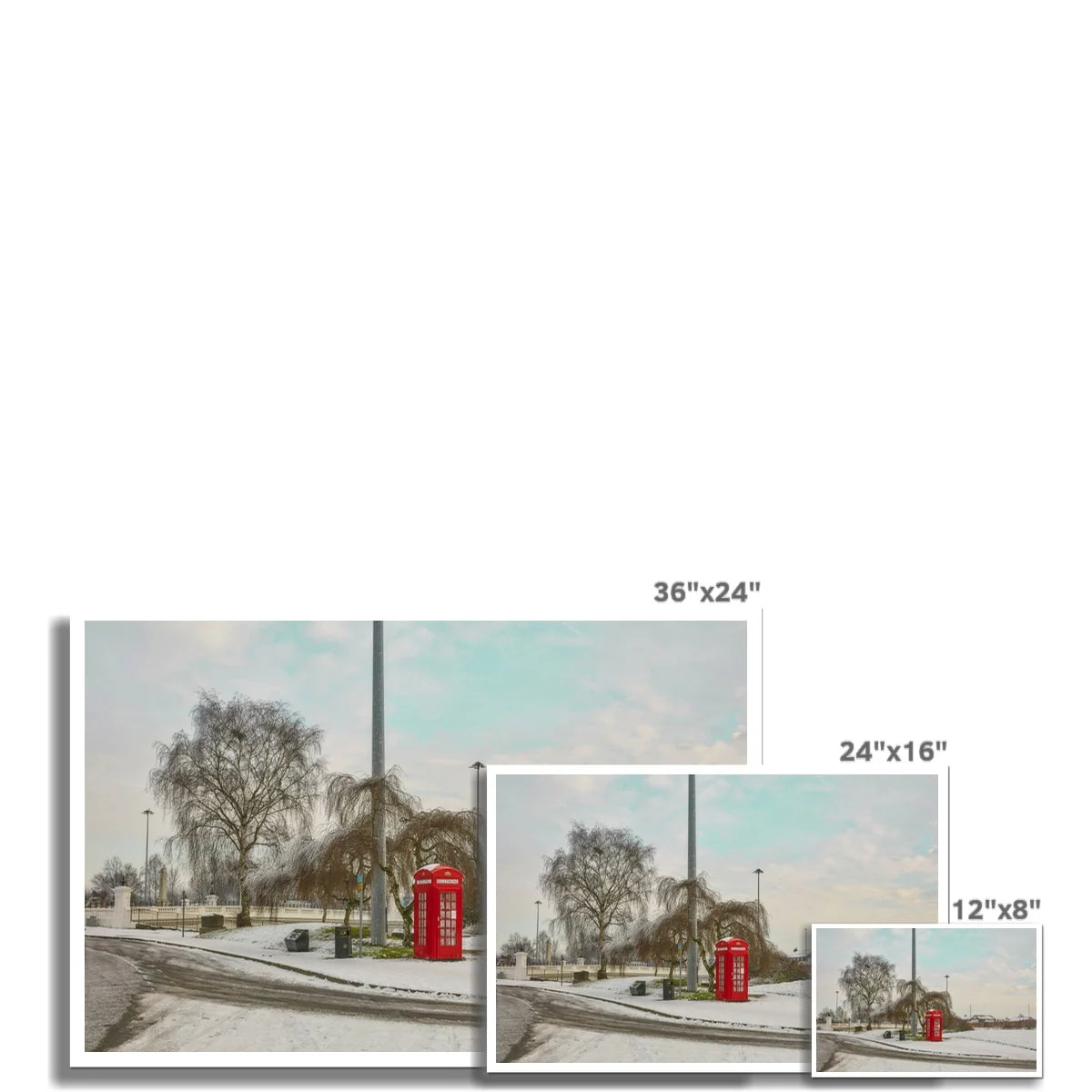 《Warrington’s Quiet Morning – K4 Telephone Box in Snow》Fine Art Photography Print,UK Photography Wall Art Print