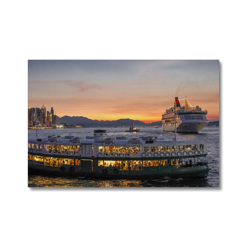 Hong Kong Photography Canvas Print of Victoria Harbour Star Ferry, Skyline Wall Art Print.