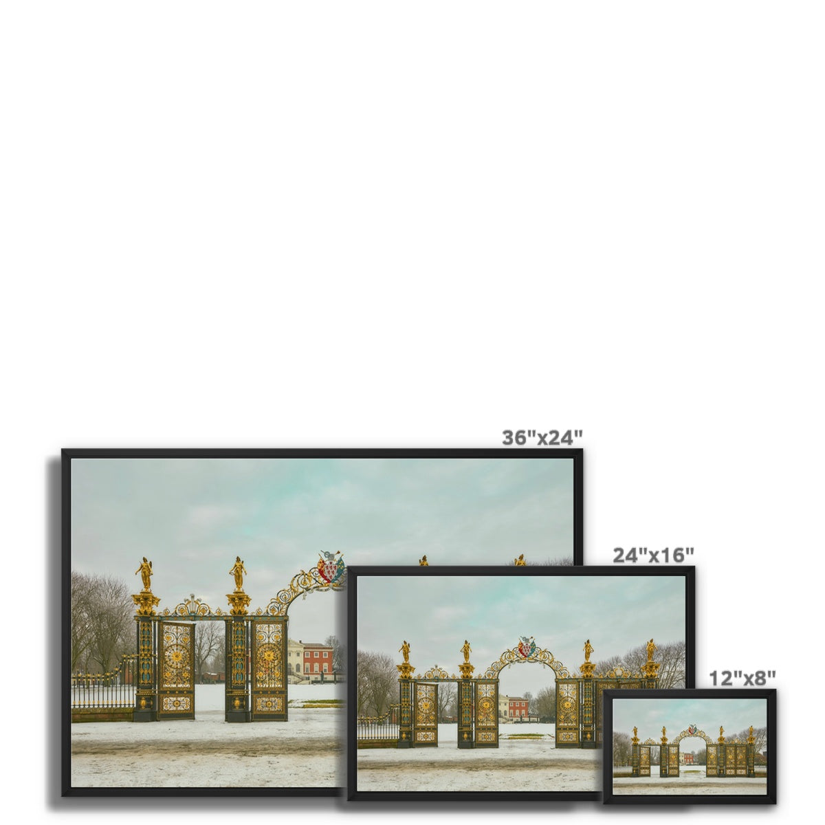 《The Gates of Winter Silence》- Warrington Golden Gates Framed Canvas Print, Warrington,England Wall Art