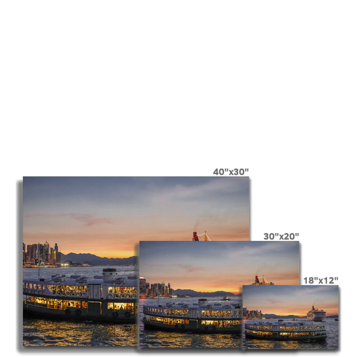 Hong Kong Photography Canvas Print of Victoria Harbour Star Ferry, Skyline Wall Art Print.
