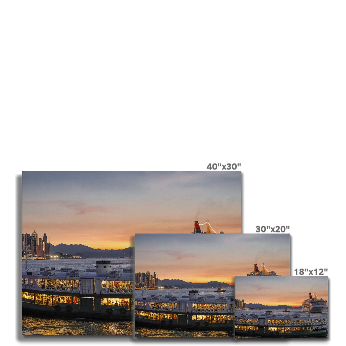 Hong Kong Photography Canvas Print of Victoria Harbour Star Ferry, Skyline Wall Art Print.