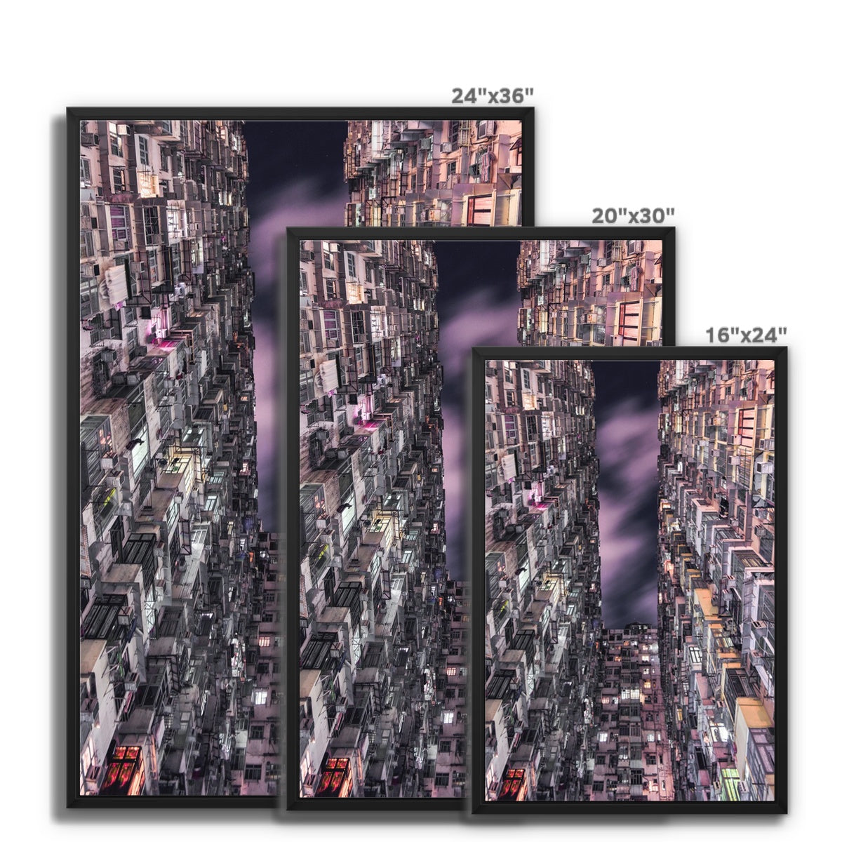 Hong Kong Print Framed Canvas I Monster Building NO.2 I Skyline, Cityscape, night city Wall Art