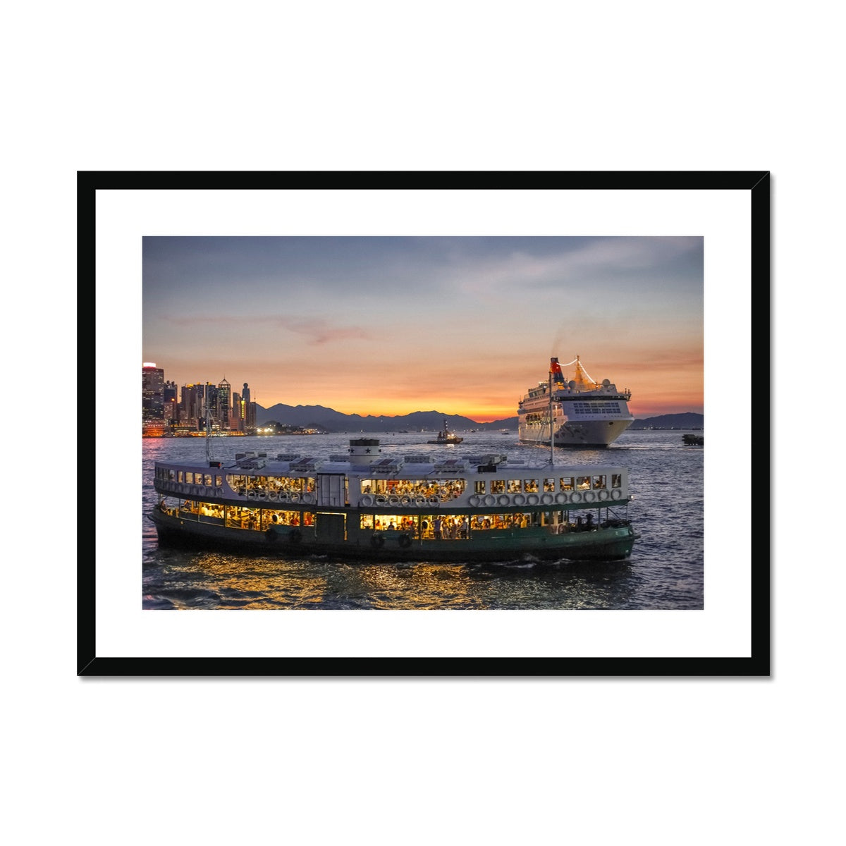 Hong Kong Photography Framed & Mounted Print I Star Ferry Skyline & Victoria Harbour Wall Art
