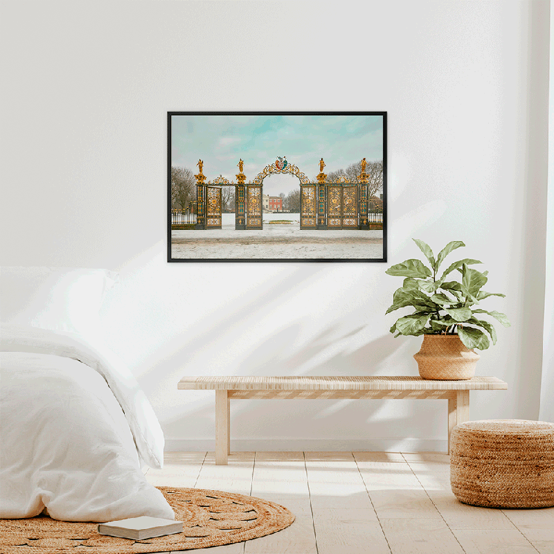 《The Gates of Winter Silence》- Warrington Golden Gates Framed Canvas Print, Warrington,England Wall Art