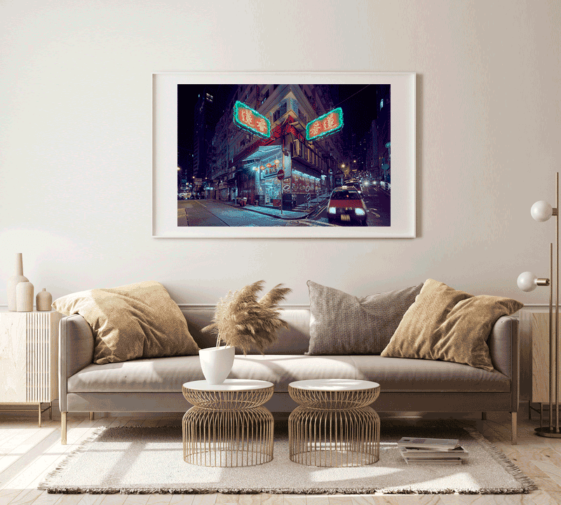 Hong Kong Neon Light Photography Print, Lin Heung Tea House Cityscape & Night City Wall Art Giclée ManChingKC Gallery 36"x24"