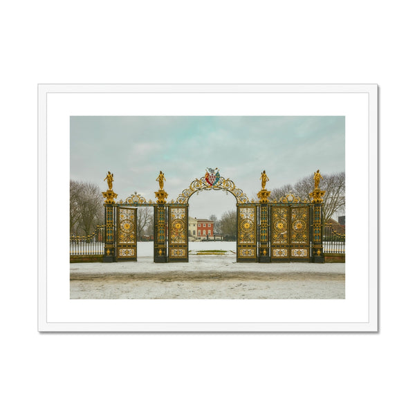 《The Gates of Winter Silence》-Warrington Golden Gates Framed & Mounted Print I England Wall Art Print