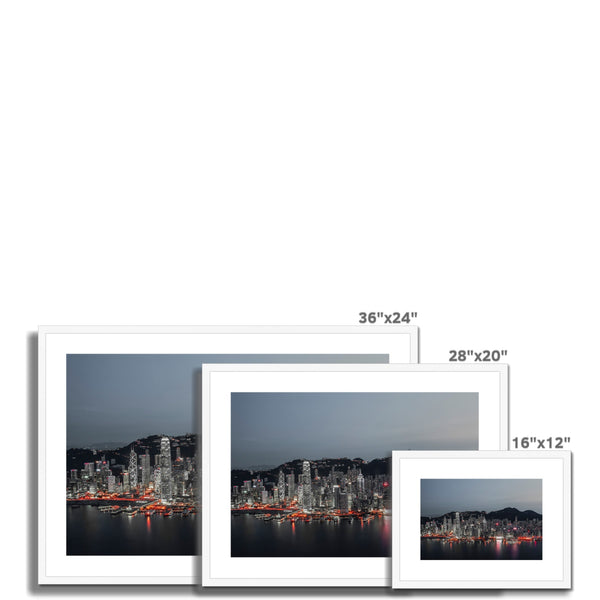 Framed & Mounted Photography Print of Victoria Harbour-Red Light 2019 Hong Kong,Cityscape & Skyline Wall Art,