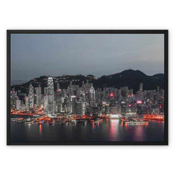 Framed Canvas Print of Hong Kong I Victoria Harbour-Red Light 2019 I Cityscape & Skyline Wall Art