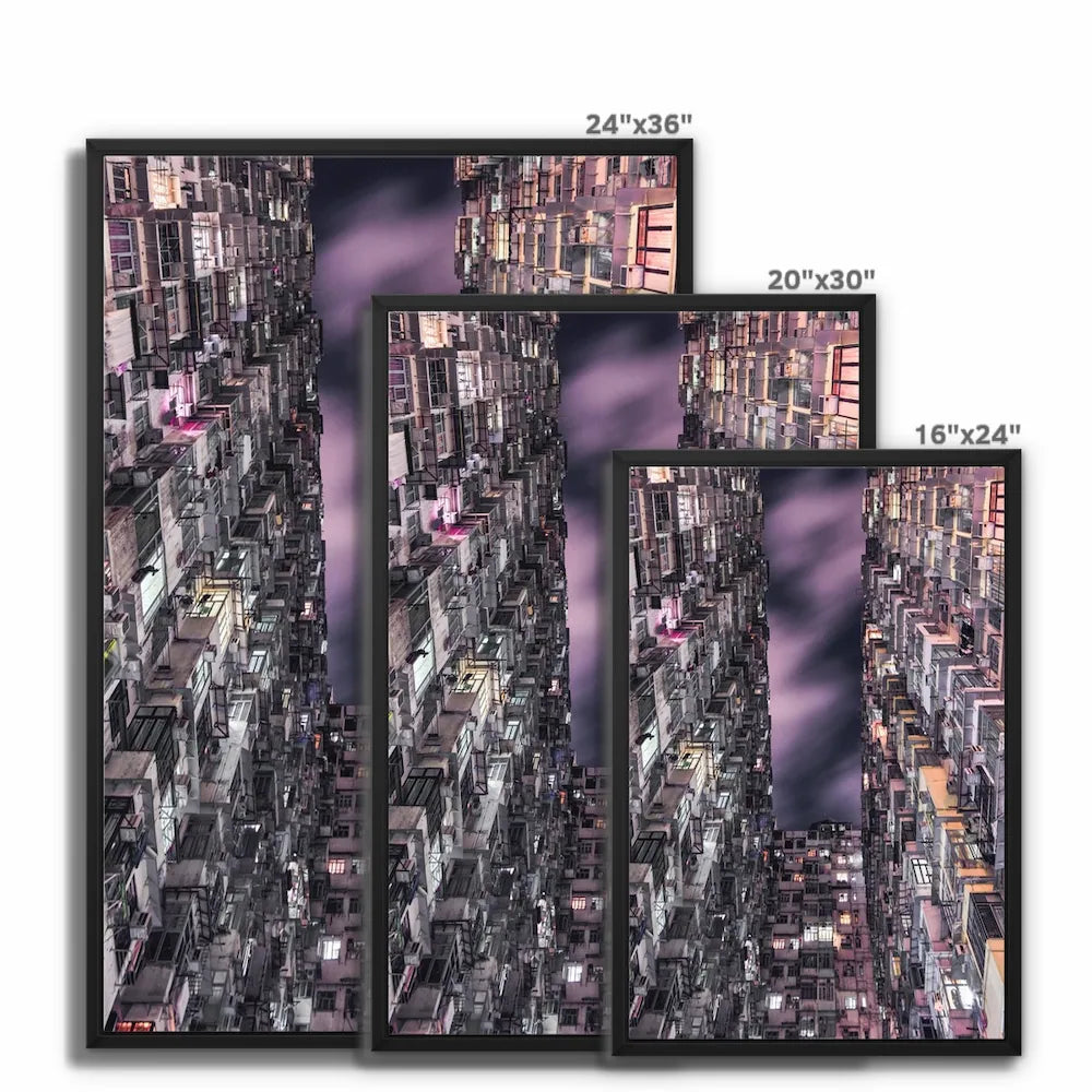 Hong Kong Print Framed Canvas I Monster Building NO.2 I Skyline, Cityscape, night city Wall Art