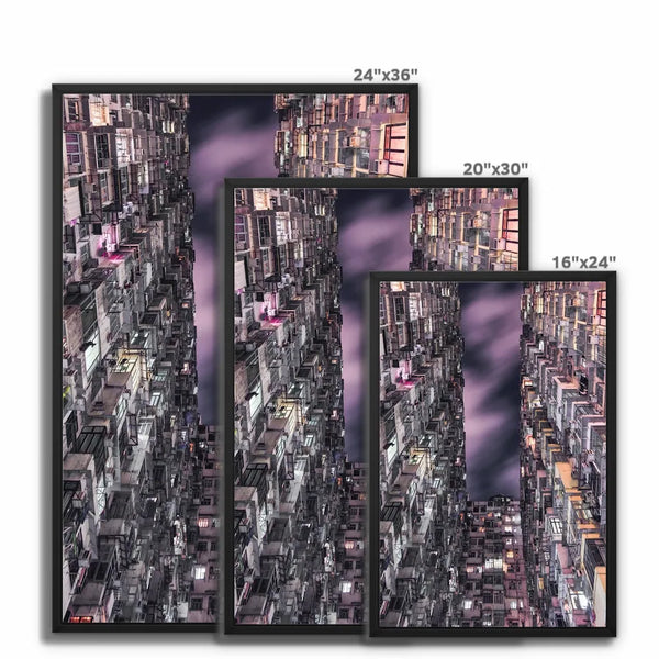Hong Kong Print Framed Canvas I Monster Building NO.2 I Skyline, Cityscape, night city Wall Art