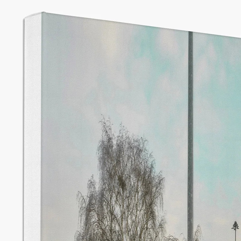 《Warrington’s Quiet Morning – K4 Telephone Box in Snow》Canvas Art Print , K4 kiosk in winter,UK Wall Art