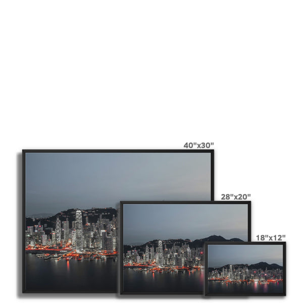 Framed Canvas Print of Hong Kong I Victoria Harbour-Red Light 2019 I Cityscape & Skyline Wall Art