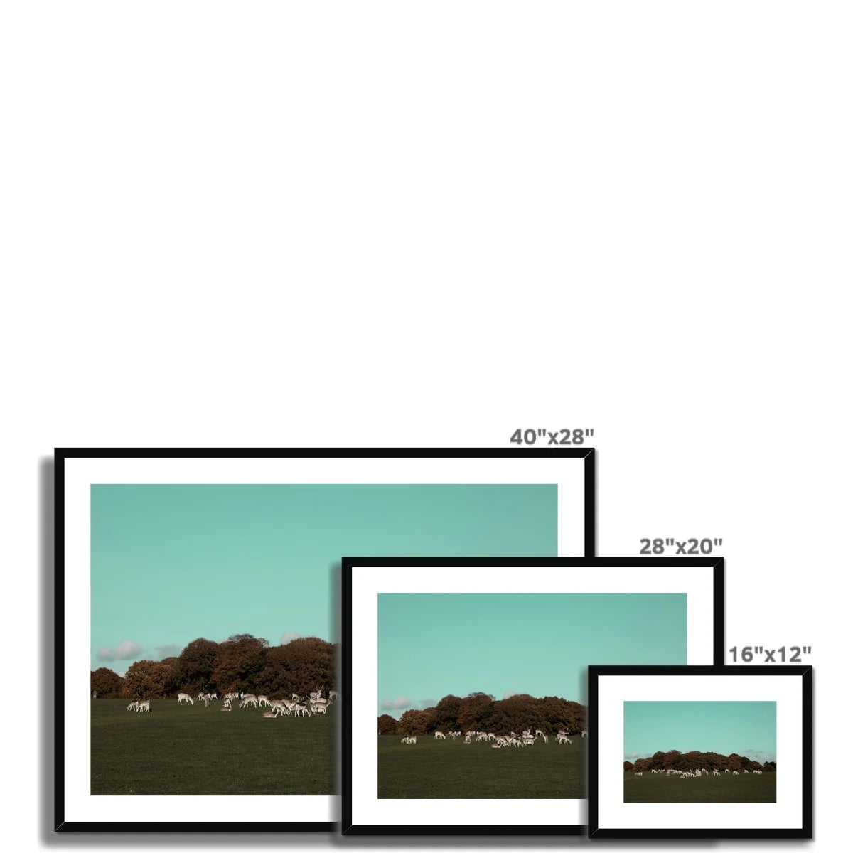 Return of the Deer Herd I Photography Framed & Mounted Art Print of UK I Skyline Wall Art Print