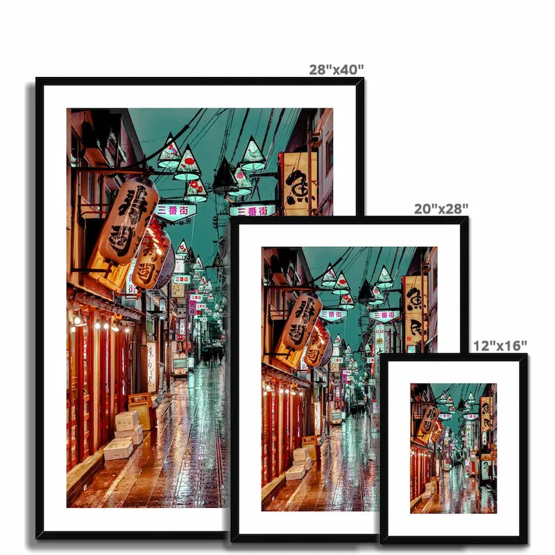 Photography Framed & Mounted Print I Third Street, Night City Nakano Tokyo, Japan wall art