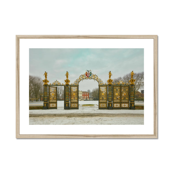 《The Gates of Winter Silence》-Warrington Golden Gates Framed & Mounted Print I England Wall Art Print
