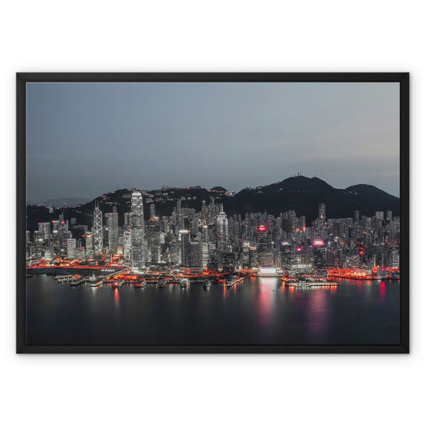 Framed Canvas Print of Hong Kong I Victoria Harbour-Red Light 2019 I Cityscape & Skyline Wall Art