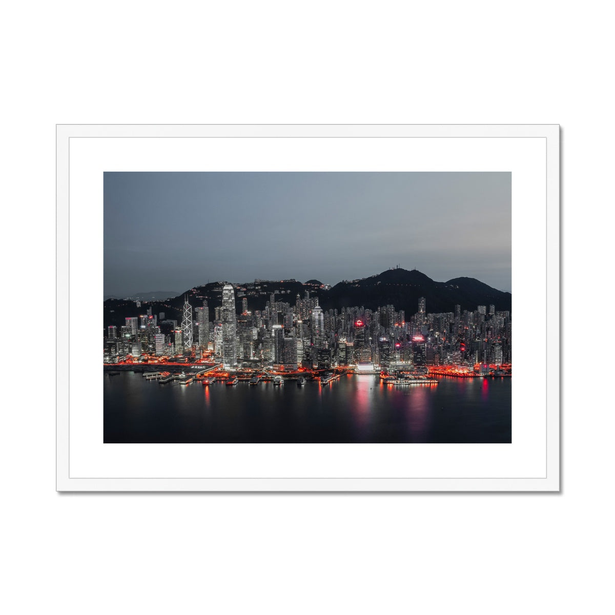 Photography Print of Hong Kong,Victoria Harbour-Red Light,Cityscape & Skyline Wall Art,Framed & Mounted Print