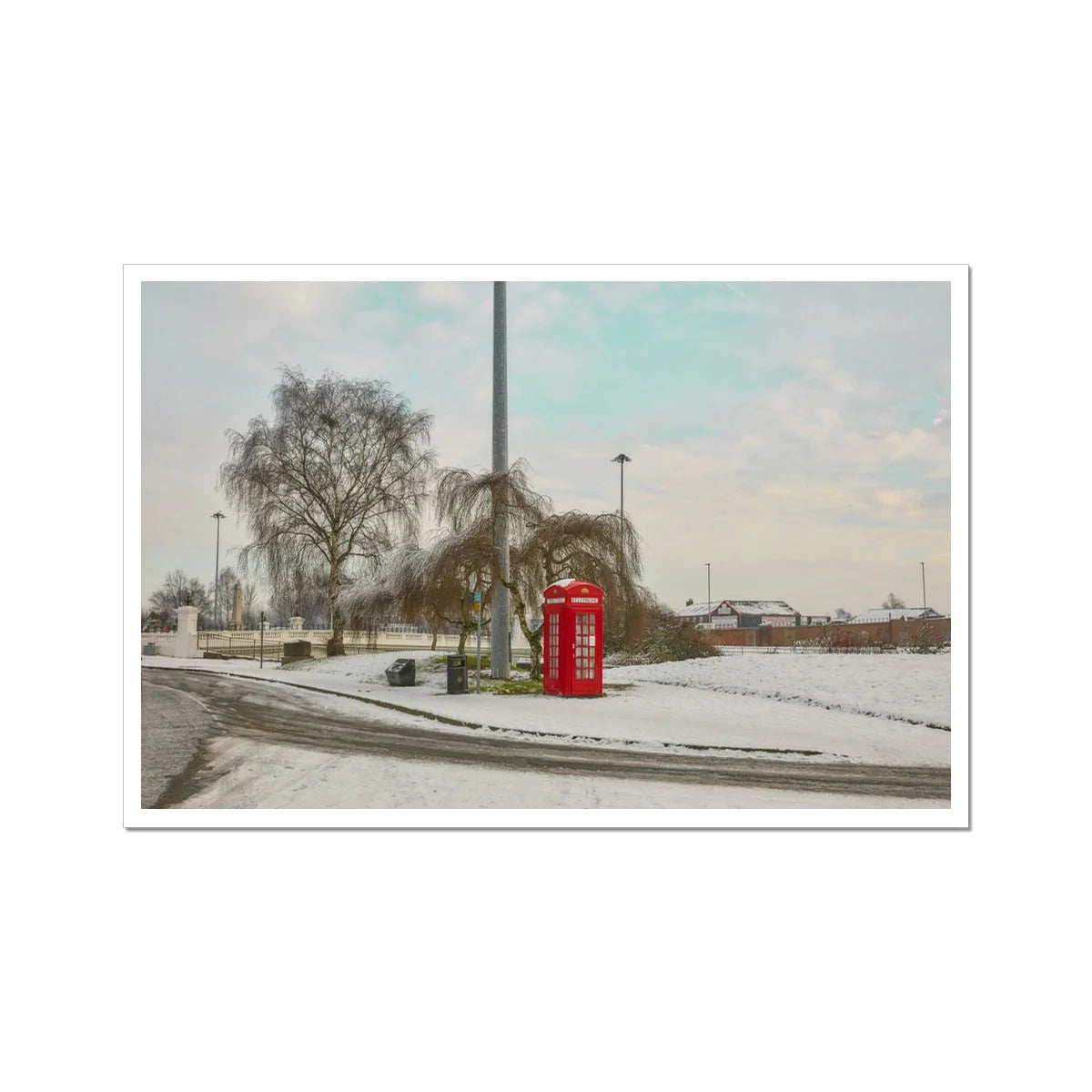 《Warrington’s Quiet Morning – K4 Telephone Box in Snow》Fine Art Photography Print,UK Photography Wall Art Print