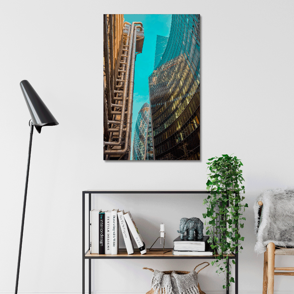 Canvas Print of Futuristic Gherkin London and several futuristic buildings,United Kingdom