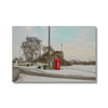 《Warrington’s Quiet Morning – K4 Telephone Box in Snow》Canvas Art Print , K4 kiosk in winter,UK Wall Art