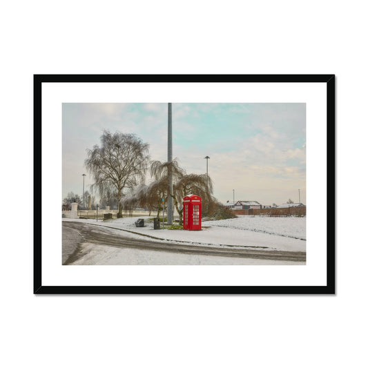 Warrington Framed Art Print," K4 kiosk in winter-telephone box art"