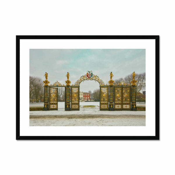 《The Gates of Winter Silence》-Warrington Golden Gates Framed & Mounted Print I England Wall Art Print