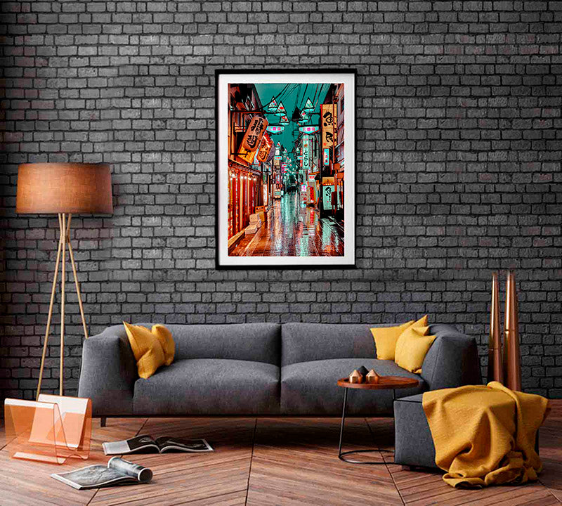 Framed Canvas I Third Street, Night City Nakano Tokyo, Japan wall art
