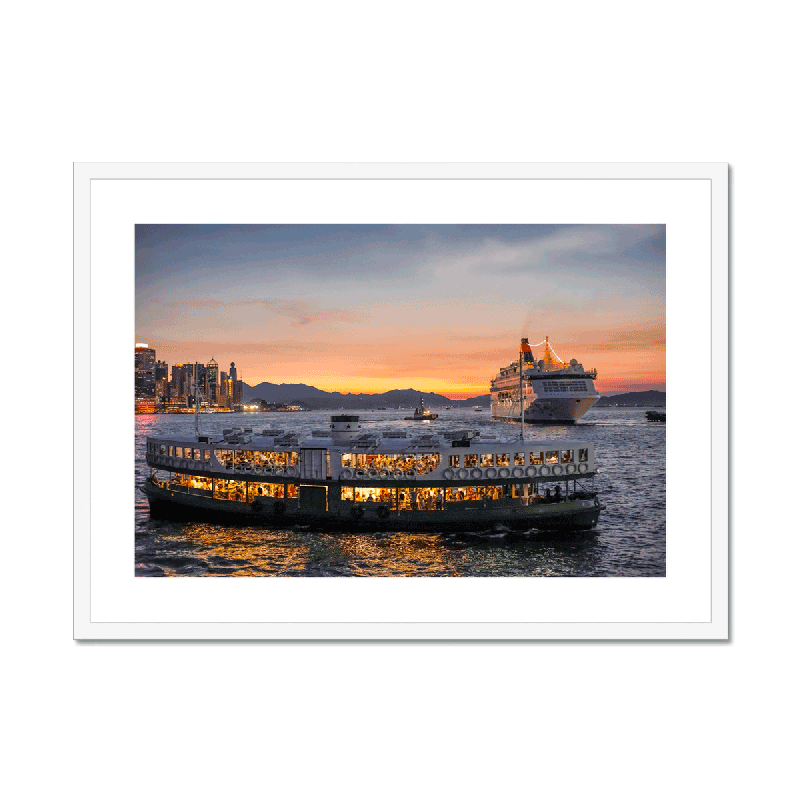 Hong Kong Photography Framed & Mounted Print I Star Ferry Skyline & Victoria Harbour Wall Art