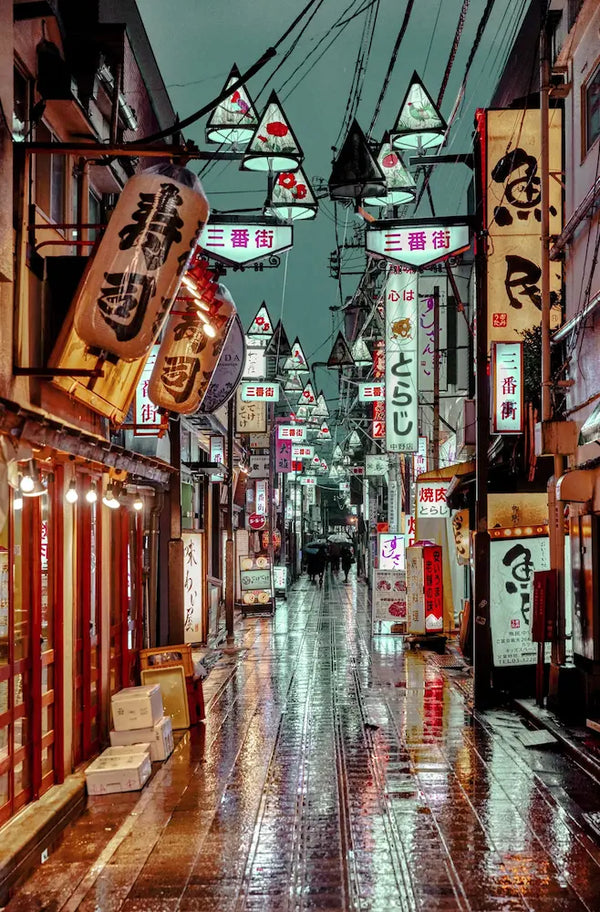 Framed Canvas I Third Street, Night City Nakano Tokyo, Japan wall art