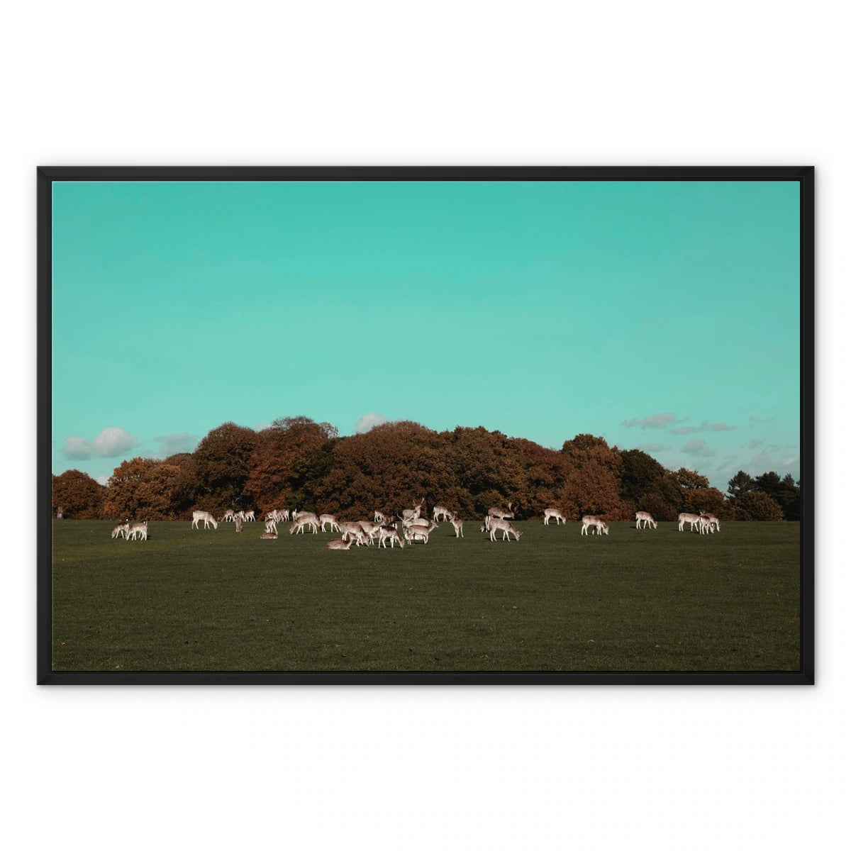 Return of the Deer Herd I Photography Framed Canvas Art Print of UK I Skyline Wall Art Print