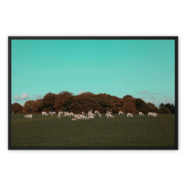 Return of the Deer Herd I Photography Framed Canvas Art Print of UK I Skyline Wall Art Print