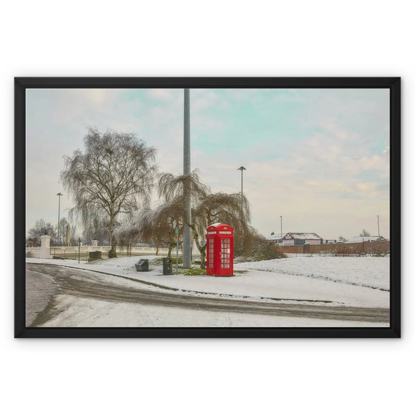《Warrington’s Quiet Morning – K4 Telephone Box in Snow》 Framed Canvas Photography Art Print ,UK Wall Art