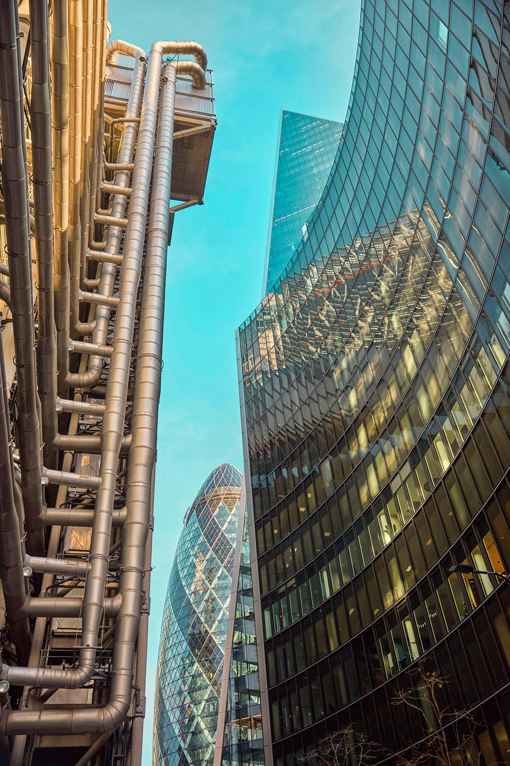 Futuristic Gherkin London and several futuristic buildings, Framed Canvas Print