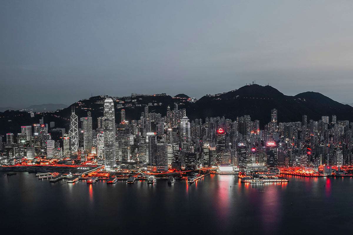 Photography Print of Hong Kong,Victoria Harbour-Red Light,Cityscape & Skyline Wall Art,Framed & Mounted Print