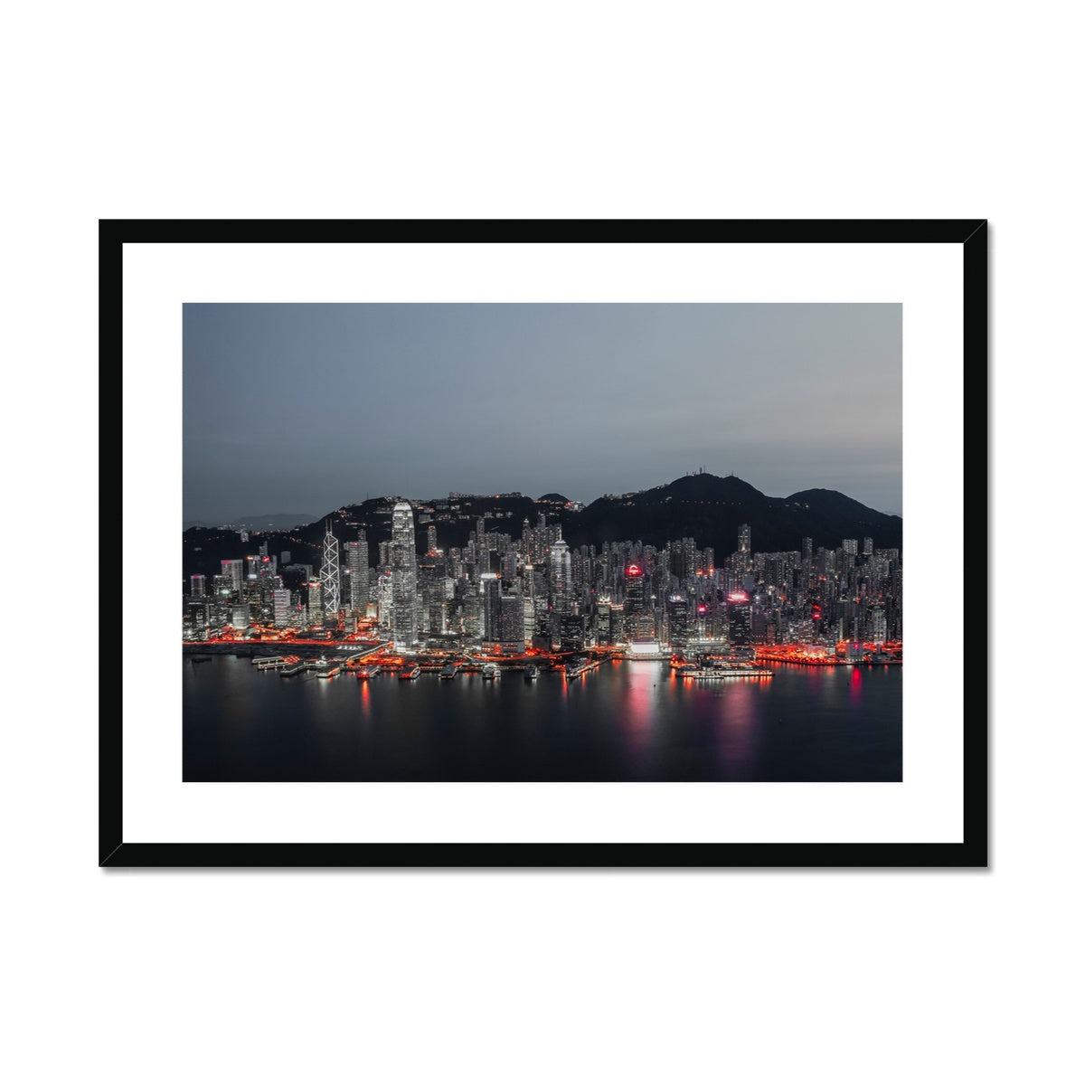Photography  Framed & Mounted Print of Hong Kong,Victoria Harbour-Red Light,Cityscape & Skyline Wall Art