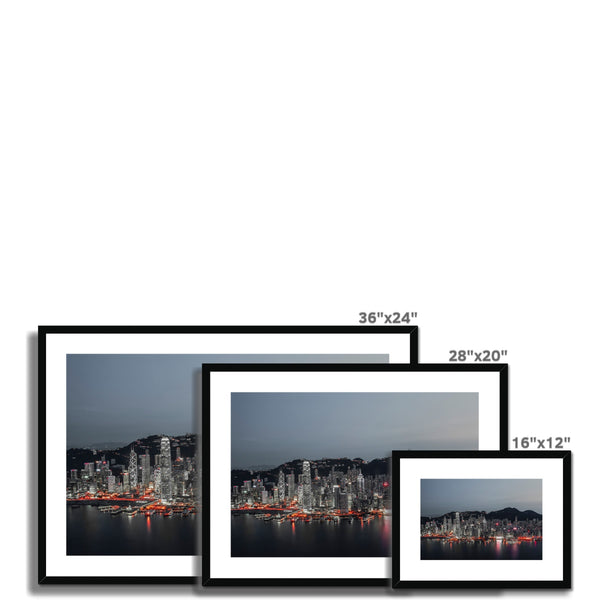 Framed & Mounted Photography Print of Victoria Harbour-Red Light 2019 Hong Kong,Cityscape & Skyline Wall Art,