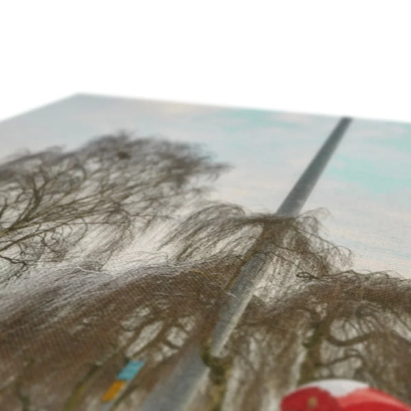 《Warrington’s Quiet Morning – K4 Telephone Box in Snow》Canvas Art Print , K4 kiosk in winter,UK Wall Art