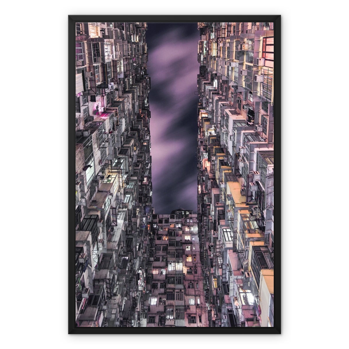 Hong Kong Print Framed Canvas I Monster Building NO.1 I Skyline, Cityscape, night city Wall Art