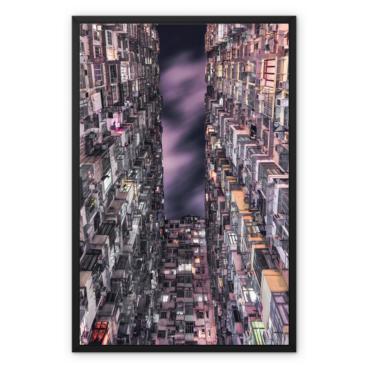 Hong Kong Print Framed Canvas I Monster Building NO.1 I Skyline, Cityscape, night city Wall Art