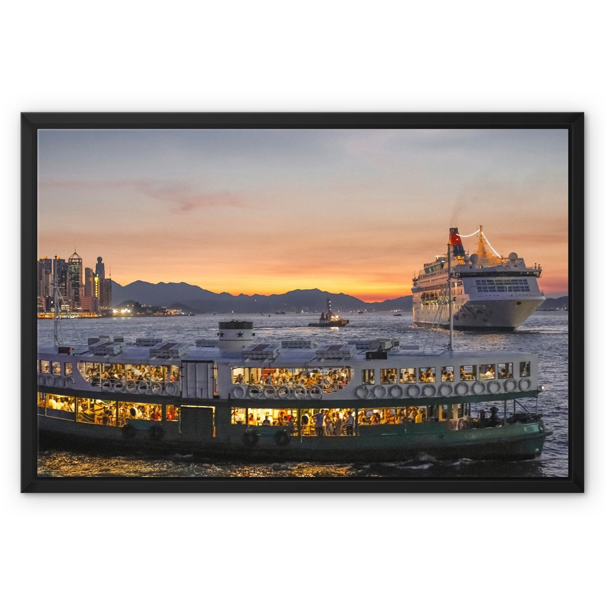 Fine Art Hong Kong Photography Framed Canvas Print I Star Ferry Skyline & Night City Wall Art