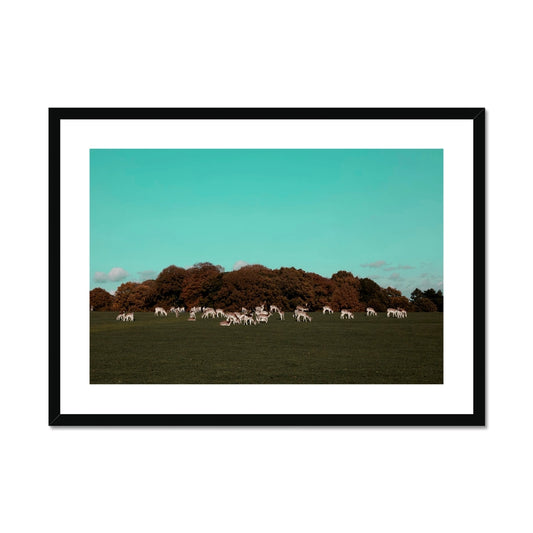 Return of the Deer Herd I Photography Framed & Mounted Art Print of UK I Skyline Wall Art Print