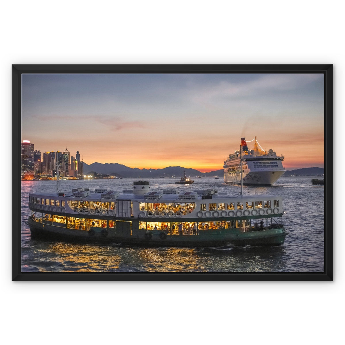 Fine Art Hong Kong Photography Framed Canvas Print I Star Ferry Skyline & Night City Wall Art