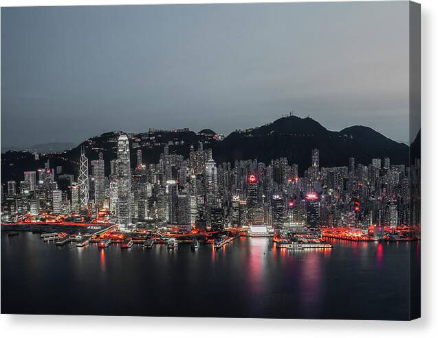 Photography Print of Hong Kong Victoria Harbour-Red Light - Canvas Print