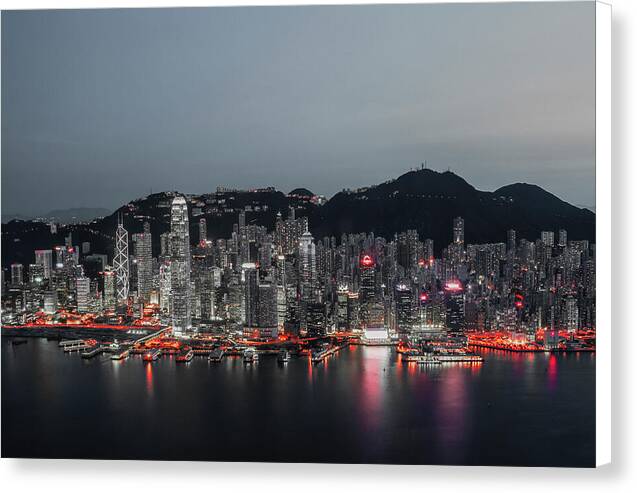 Photography Print of Hong Kong Victoria Harbour-Red Light - Canvas Print