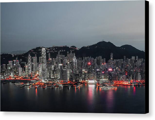 Photography Print of Hong Kong Victoria Harbour-Red Light - Canvas Print