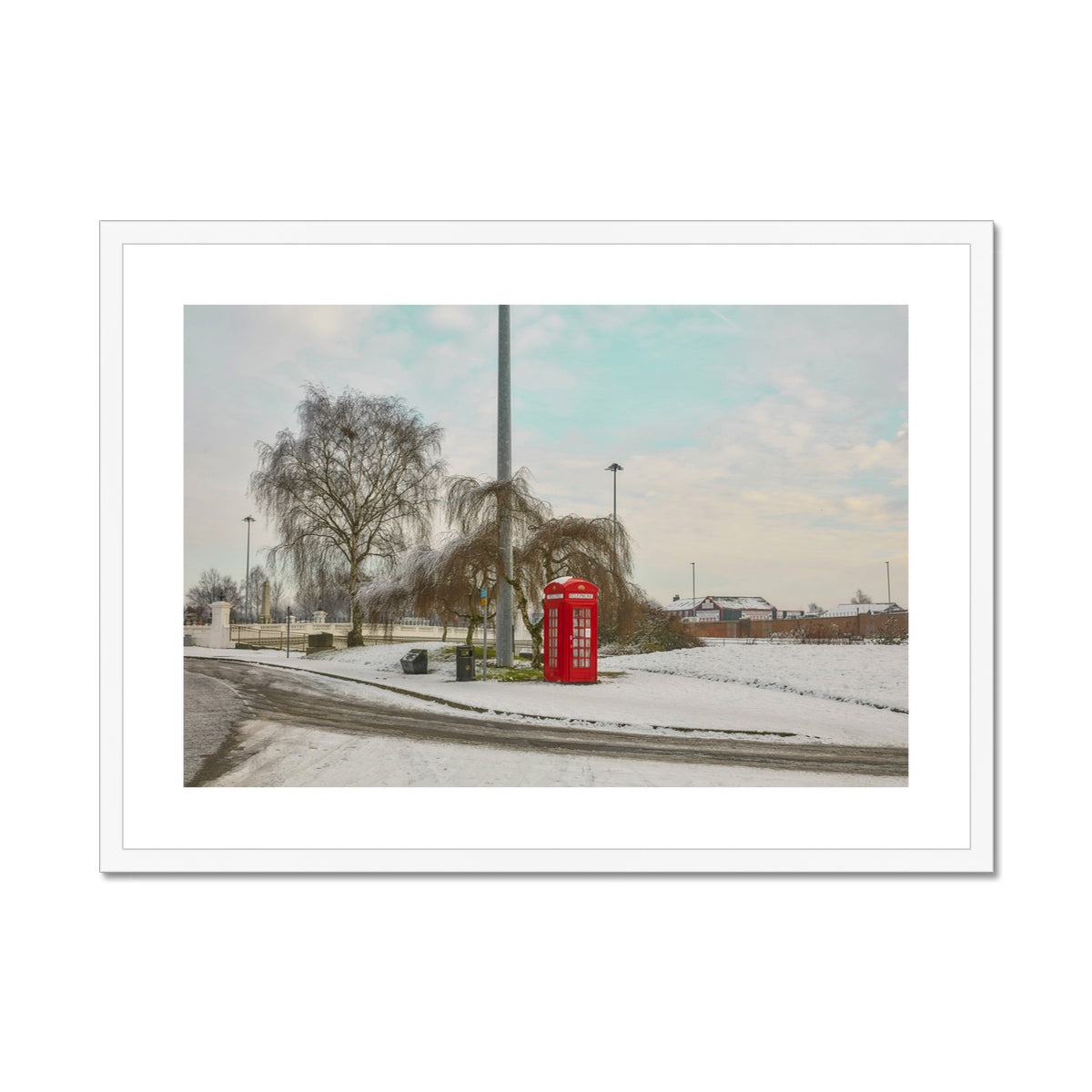 the K4 kiosk art print white framed for living room