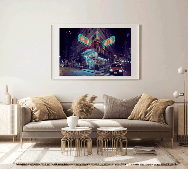Hong Kong Neon Light Photography Print, Lin Heung Tea House Cityscape & Night City Wall Art Giclée ManChingKC Gallery 36"x24" 