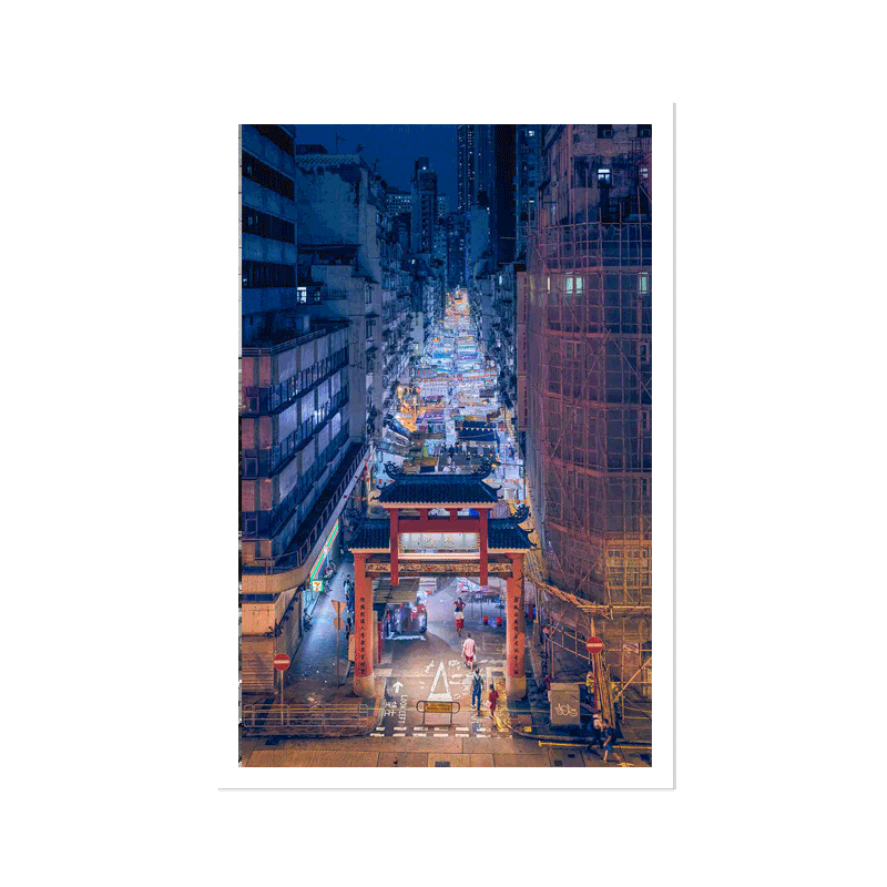 Photography Art Print of Hong Kong,Temple Street Cityscape & Night City Wall Art,