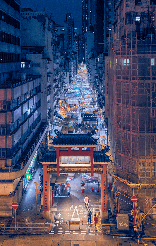 Photography Art Print of Hong Kong,Temple Street Cityscape & Night City Wall Art,